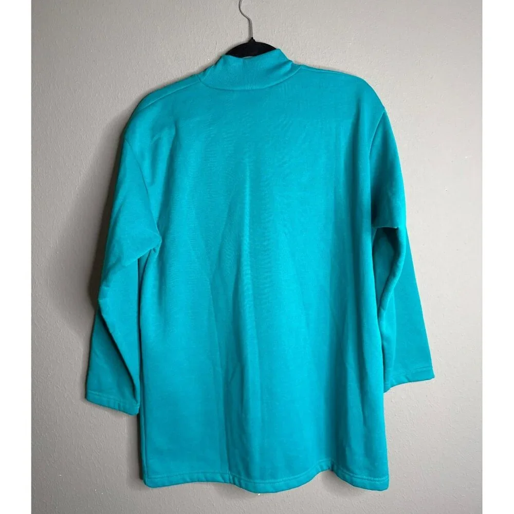 VTG Cristin Steven’s Sport Medium Mock Neck Blue Floral Sweater Glitter Jewels